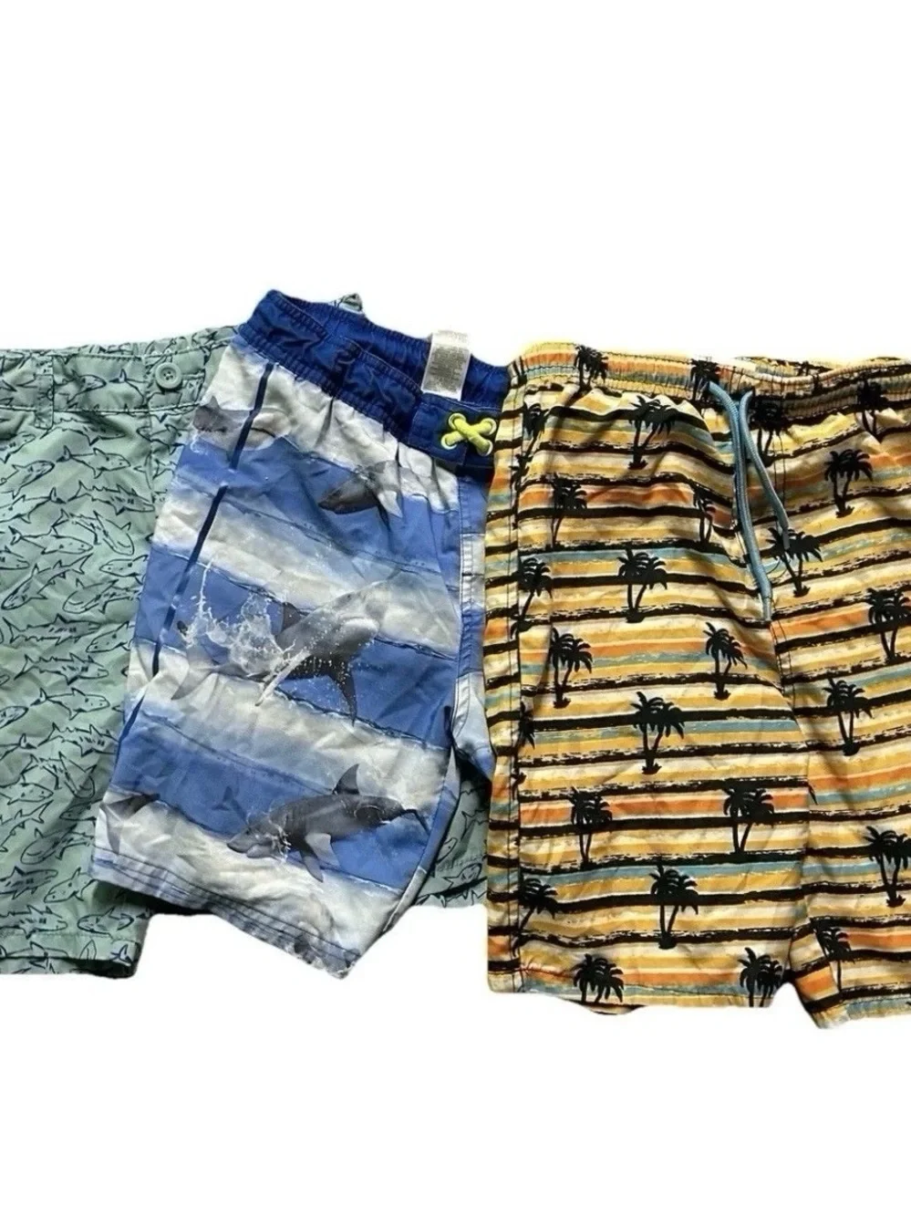 Boys Swim Trunks Size 8 Summer Warm Weather Palm Trees Sharks Swimming